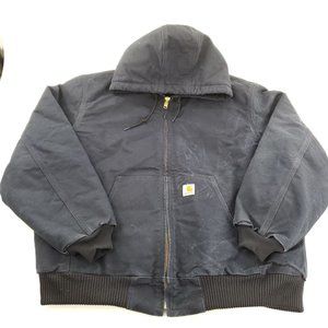 Vintage Carhartt J140 DNY Dark Navy Blue Mens SIZE XL Hooded Zip Up Jacket Coat
